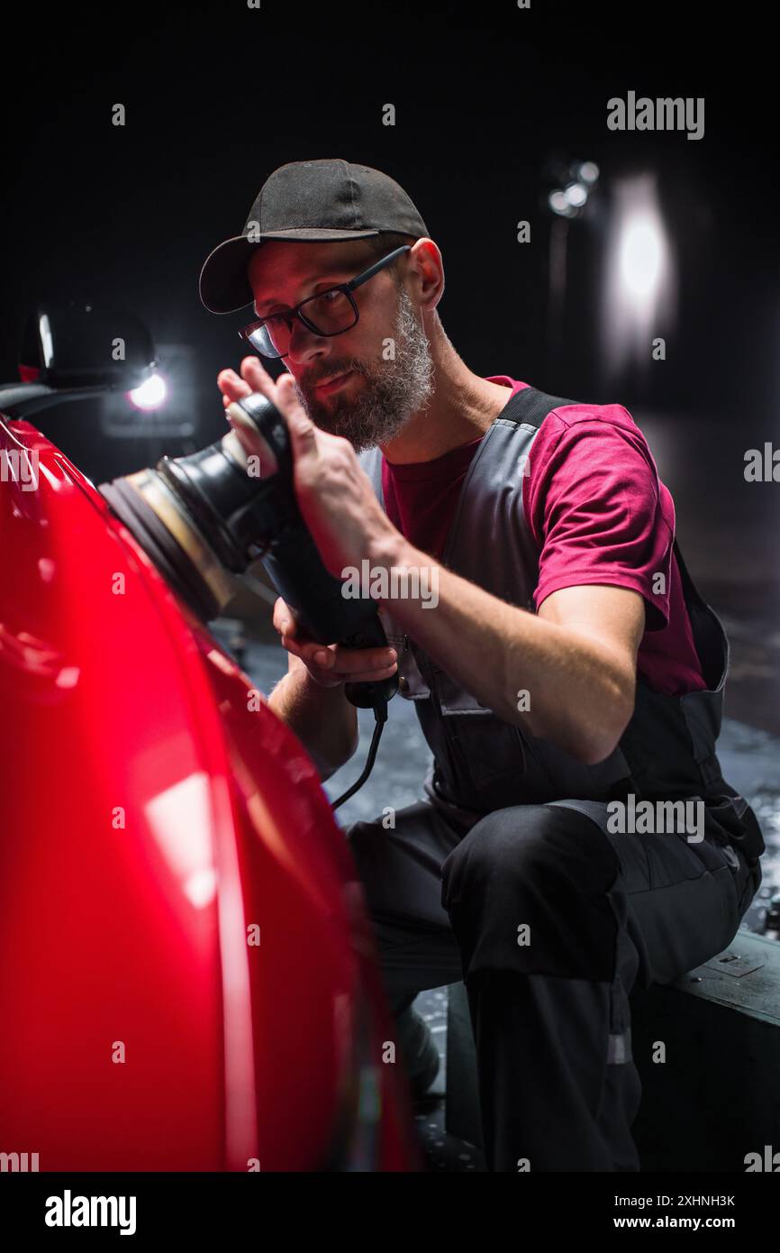 Red Sportscar Standing in a Stylish Detailing Dealership Studio ...