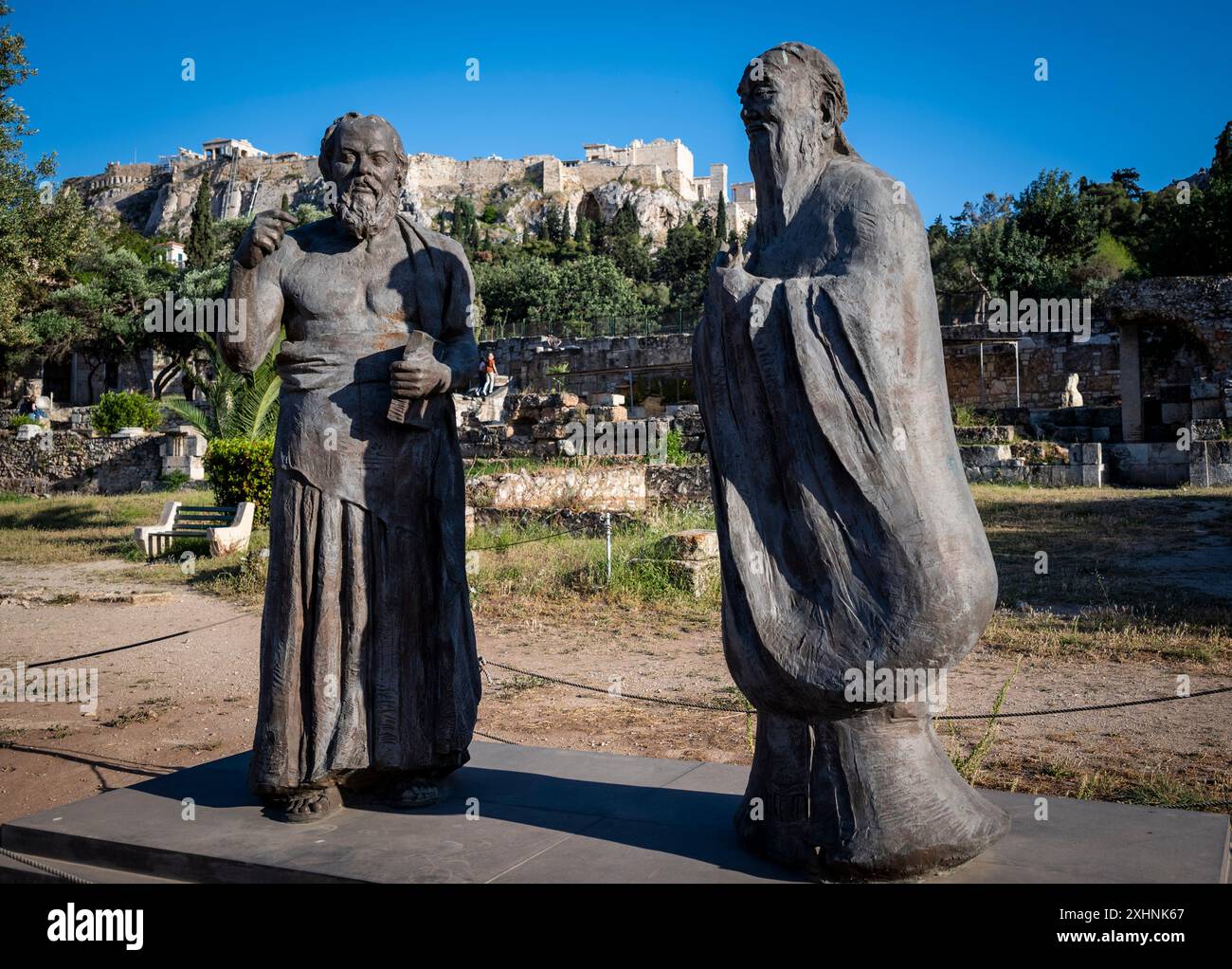 Monument of Socrates and Confucius, created by Chinese artist Wu Weishan in 2021, Ancient Agora of Athens, Athens, Greece Stock Photo