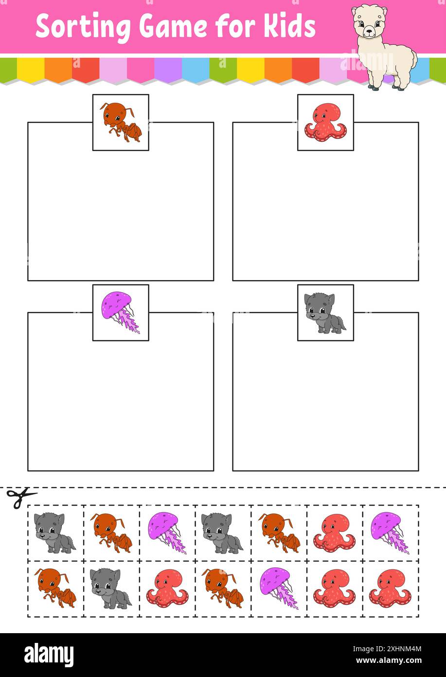 Sorting game for kids. Cut and glue. Education developing worksheet ...