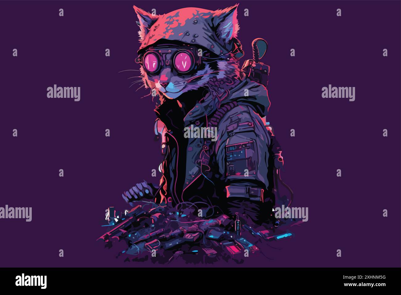 Cat cyberpunk vector illustration Stock Vector Image & Art - Alamy