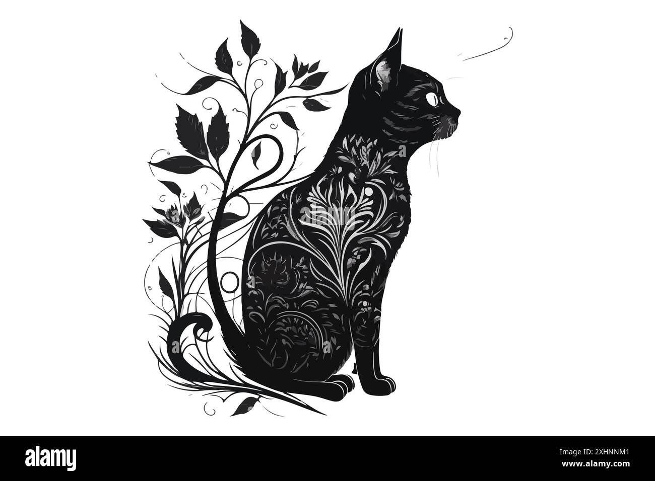 cat tattoo black and white vector illustration Stock Vector