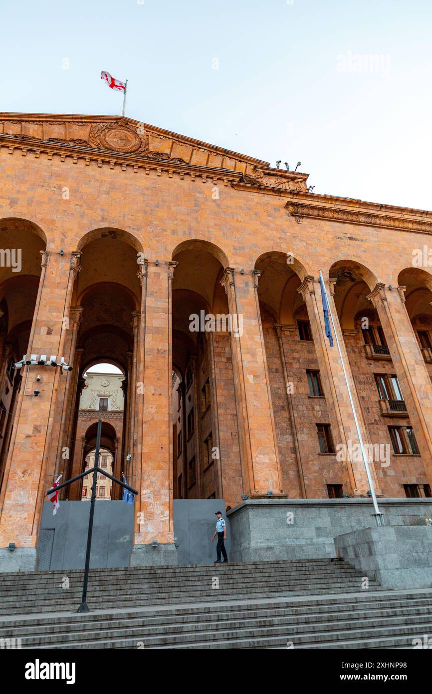 Tbilisi, Georgia - 21 JUNE, 2024: The Parliament of Georgia Building is the meeting place of the Georgian Parliament, located on Rustaveli Avenue, Tbi Stock Photo