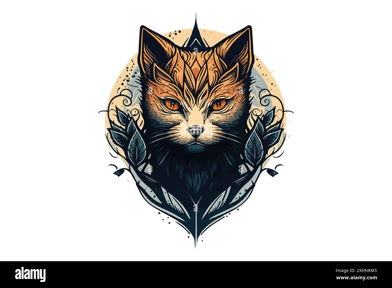 cat tattoo black and white vector illustration Stock Vector