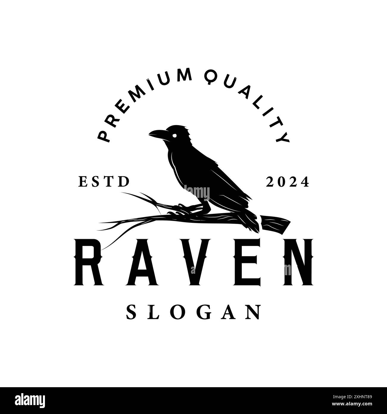 Black crow logo silhouette design with simple retro vintage black