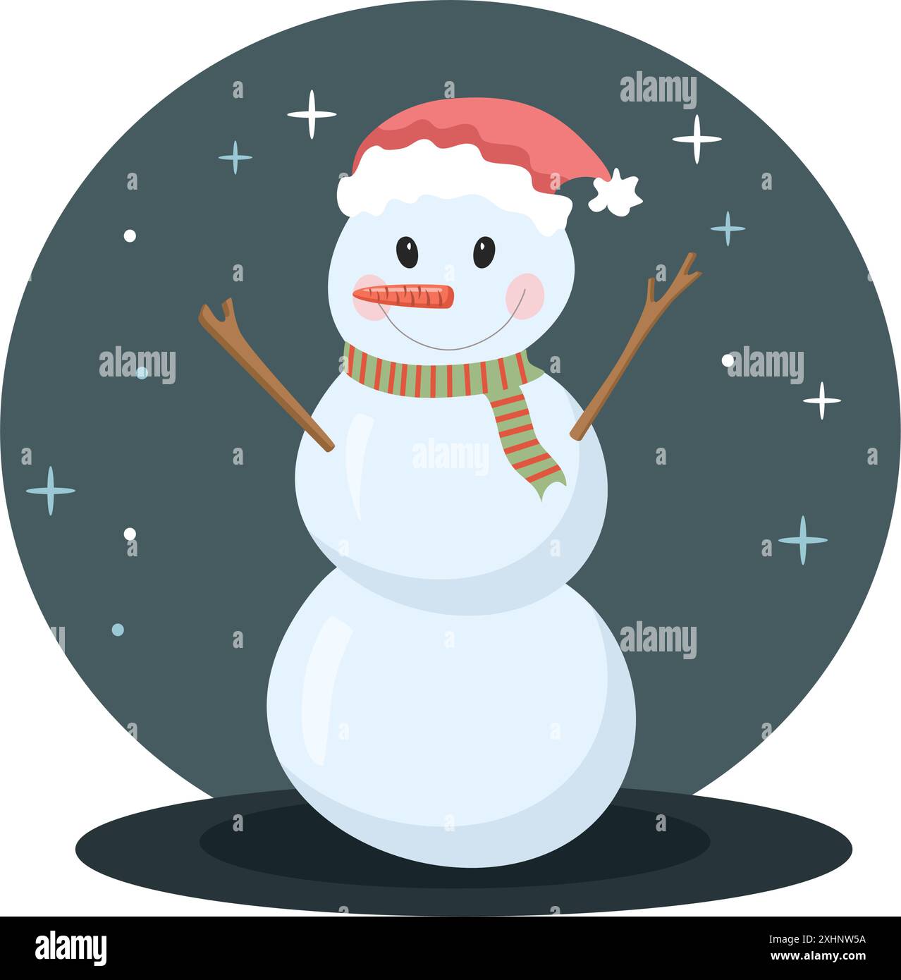 Snowman wearing santa hat smiling at night Stock Vector Image & Art - Alamy