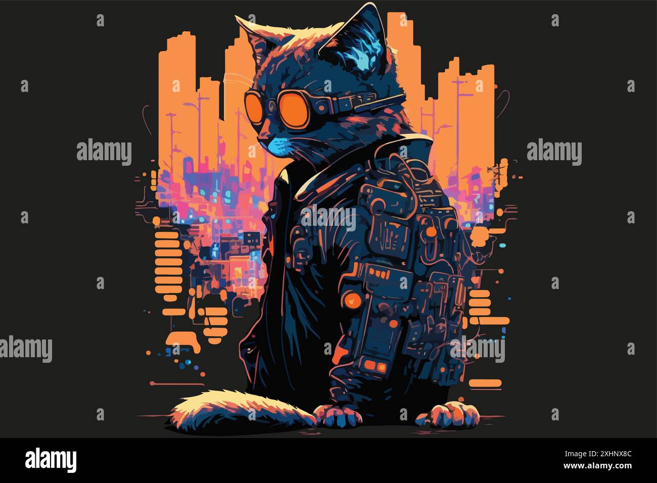 Cat cyberpunk vector illustration Stock Vector Image & Art - Alamy