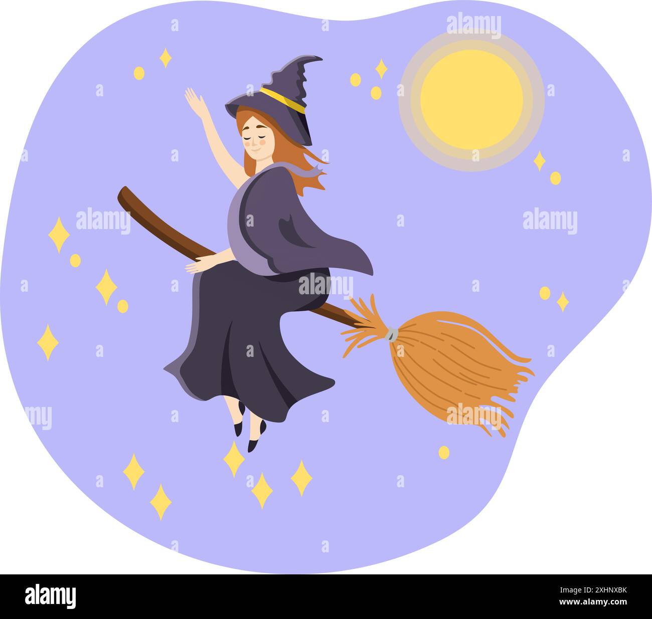 Young redhead witch flying on a broom under the full moon Stock Vector ...