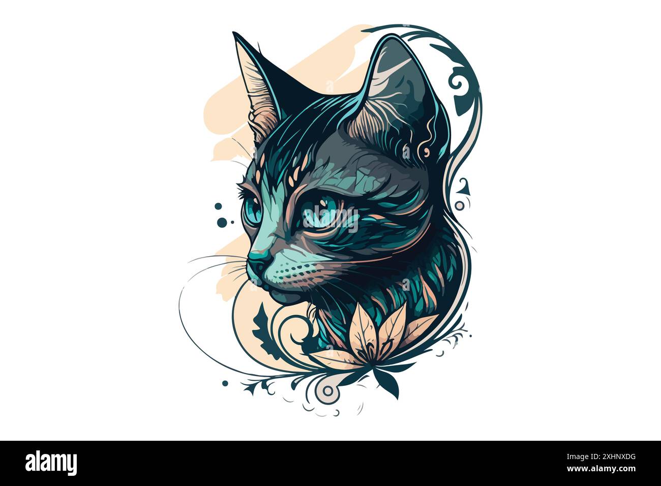 cat tattoo black and white vector illustration Stock Vector