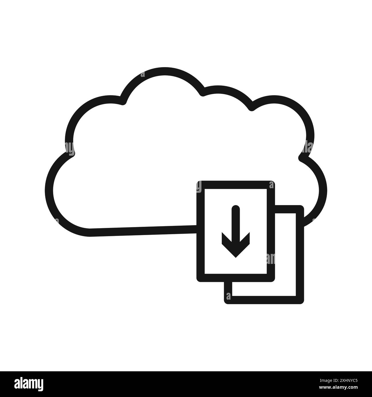 Cloud download file icon Black line art vector in black and white ...