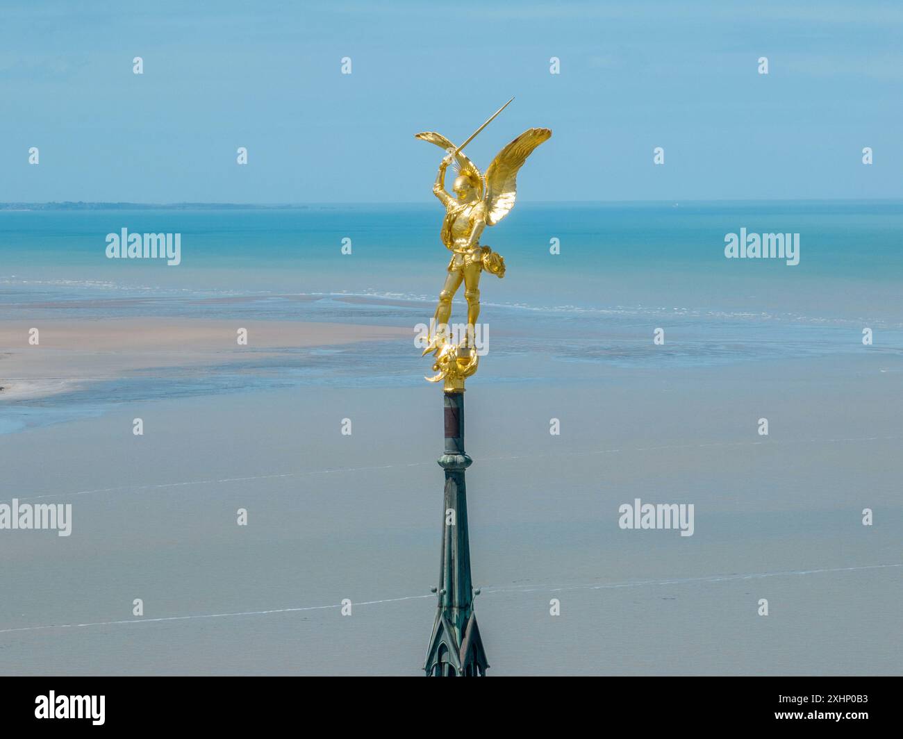 Aerial view of the Statue of Saint Michel and the dragon, Spire of Mont ...