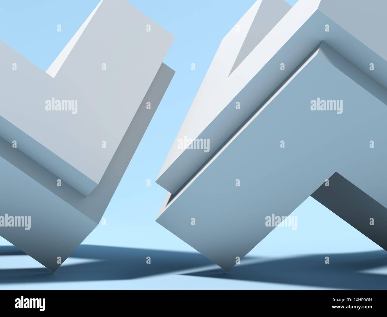 Abstract blue white geometric background with low-poly installation. 3d render illustration Stock Photo