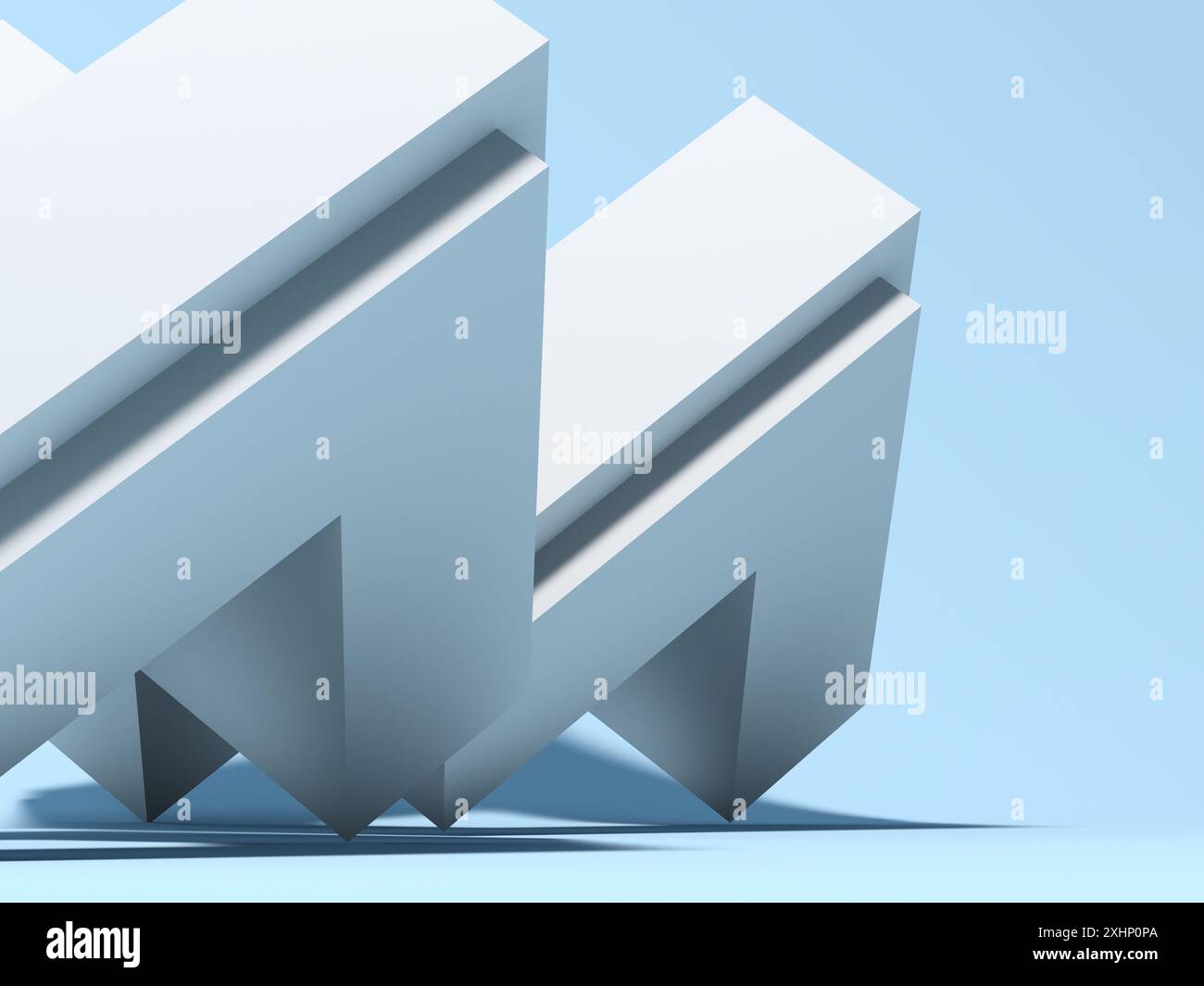 Abstract white geometric low-poly installation over light blue background. 3d render illustration Stock Photo