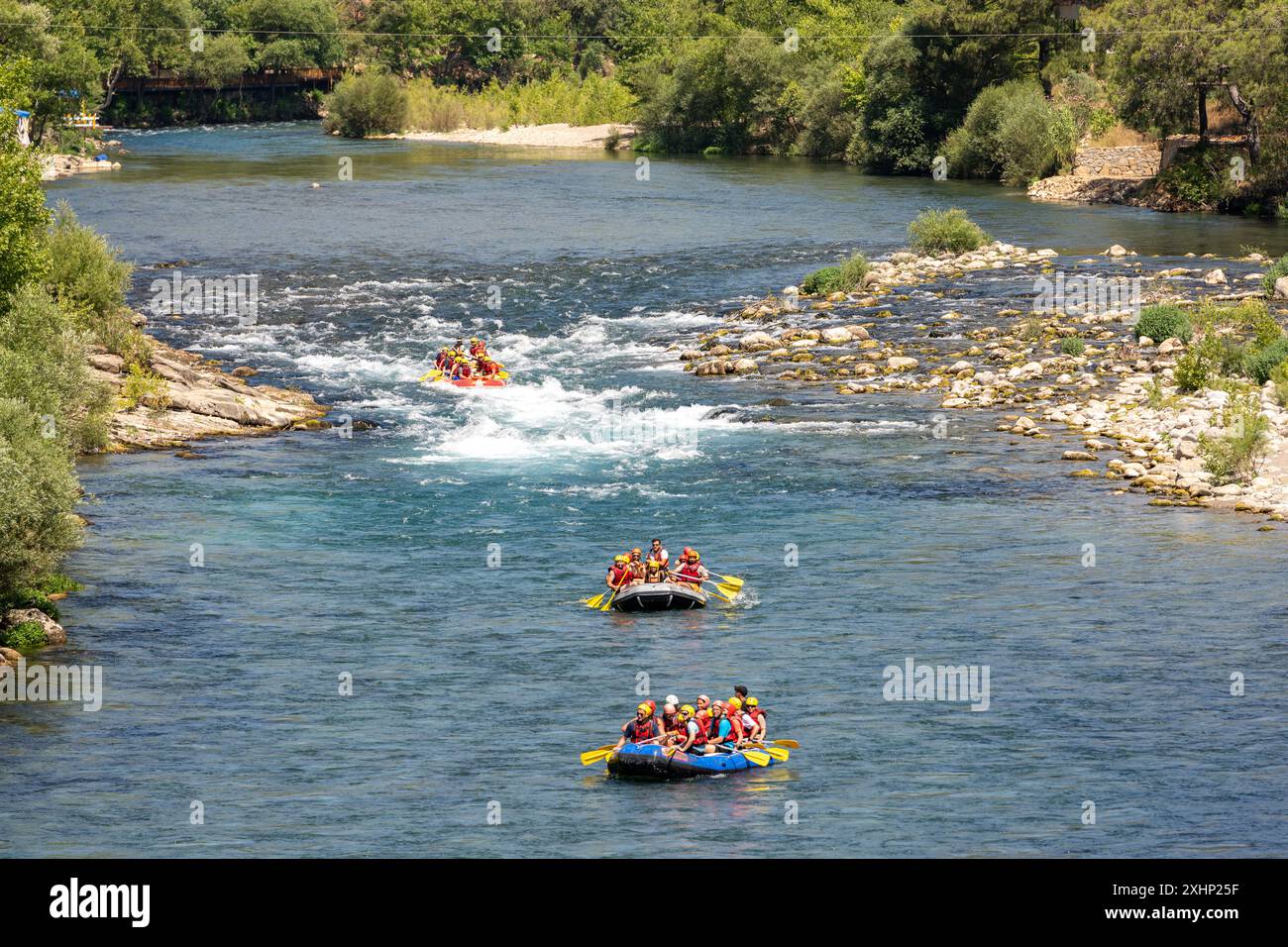 Antalya, Turkey - June 27, 2024: Rafting on a big rafting boat on the ...