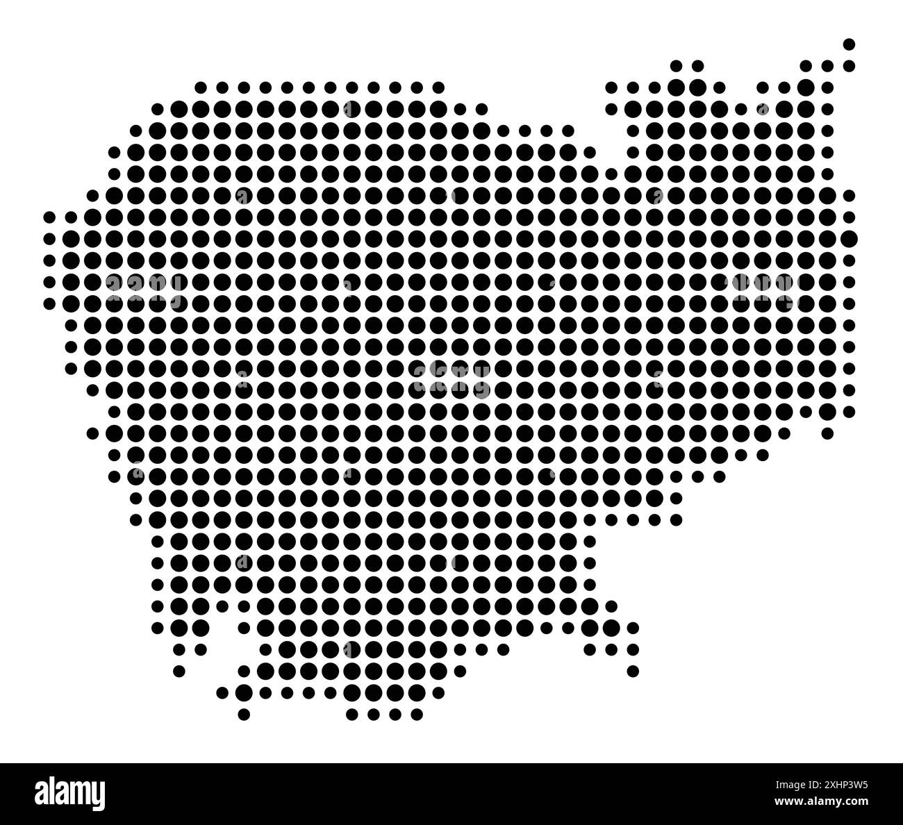 Abstract map of Cambodia showing - Abstract Map Of Cambodia Showing The Area Of The Country With A Pattern Of Black Circles 2XHP3W5 