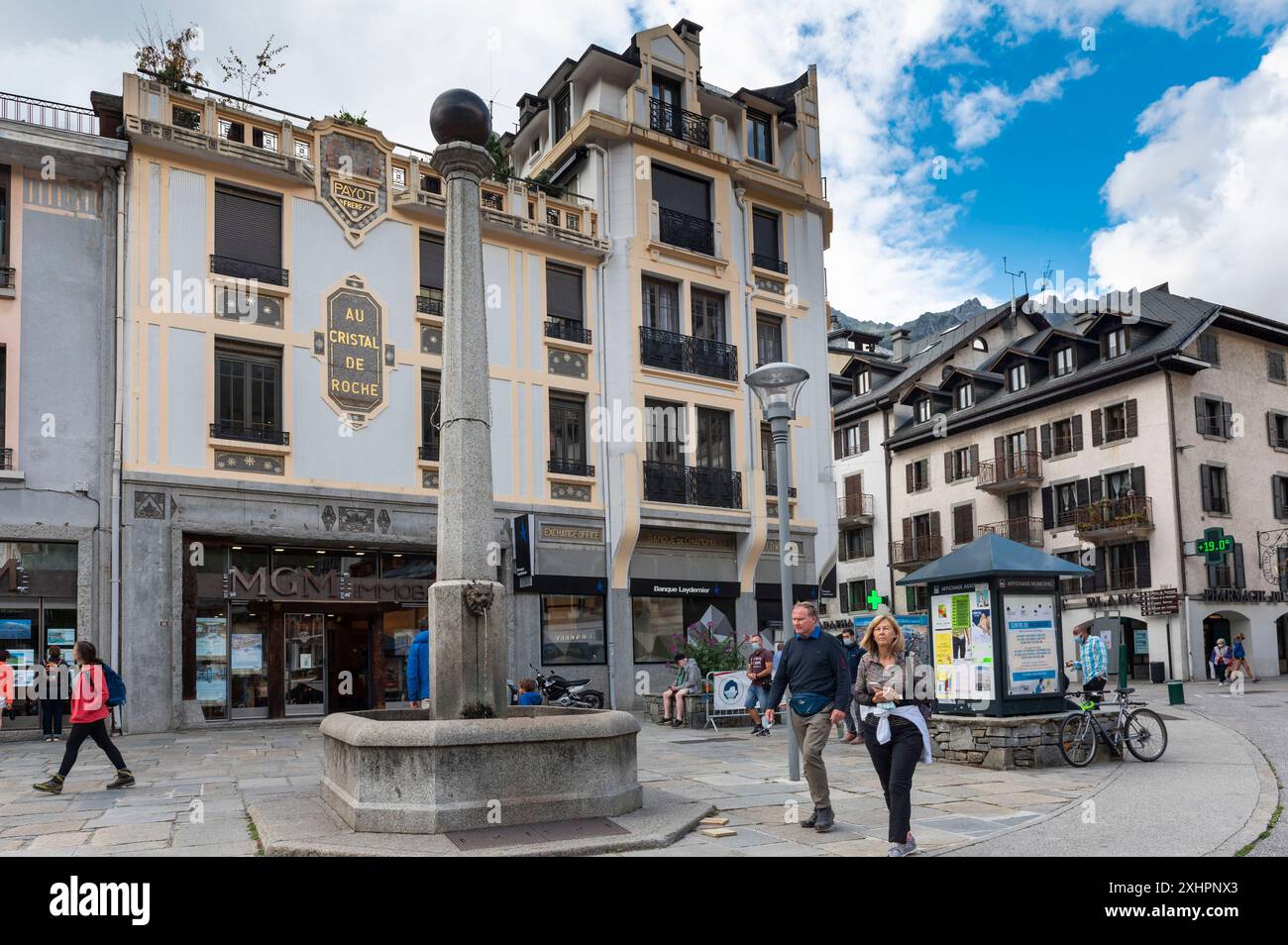 France, Haute Savoie, Mont Blanc massif, Chamonix town, the art deco facade of the old Payot jewelry store on place Balmat Stock Photo