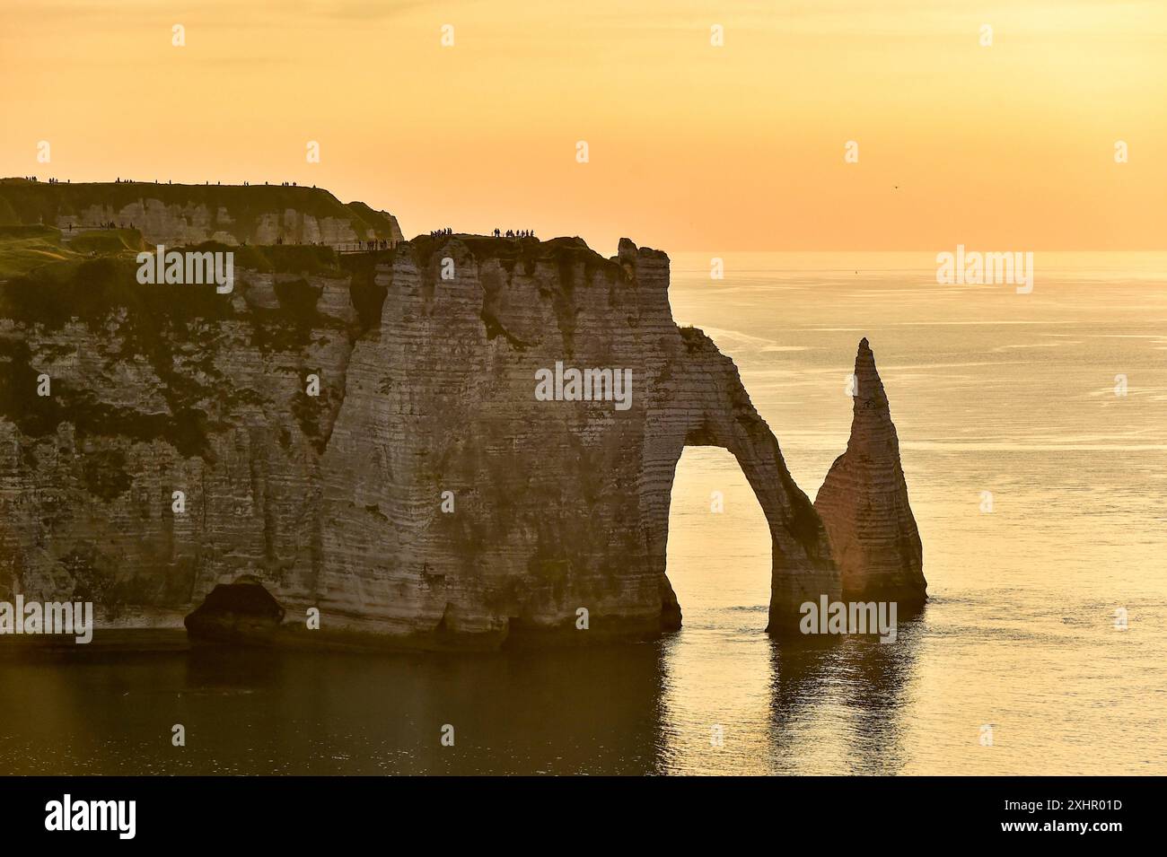 France, Seine-Maritime, the Aval cliff and the Aiguille in Etretat ...