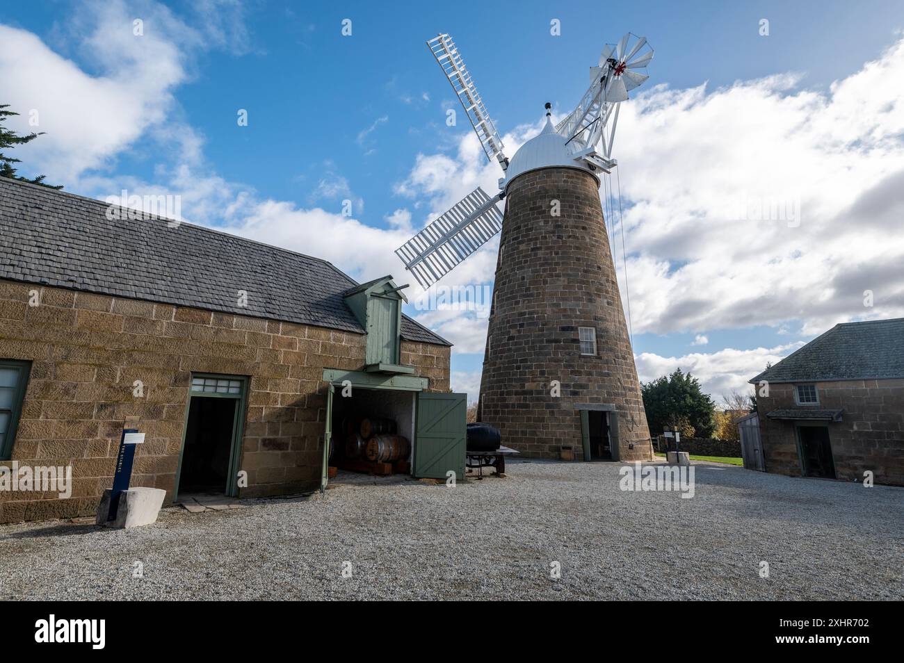 The Callington Mill was built in 1837 in Oatlands, Tasmania, Australia.  The 15 metres high mill was built by English-born John Vincent based Stock Photo