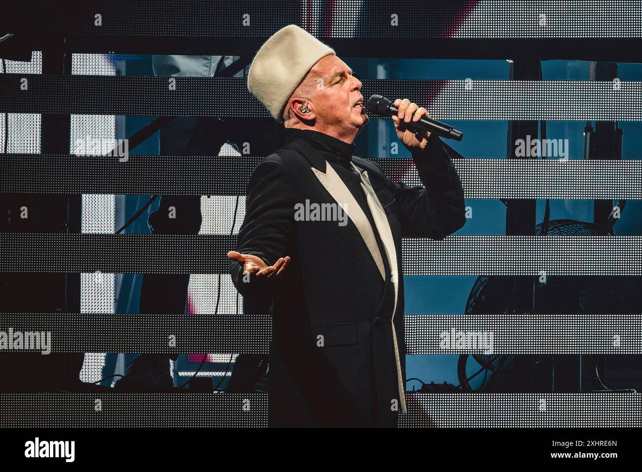 Neil Tennant, singer of the Pet Shop Boys live on Dreamworld: The Greatest Hits Live Tour at the Uber Arena in Berlin on 06.07.2024 Stock Photo