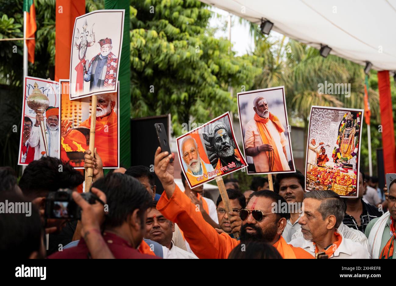 New Delhi, India, 4 June 2024. Bharatiya Janata Party (BJP) supporters ...