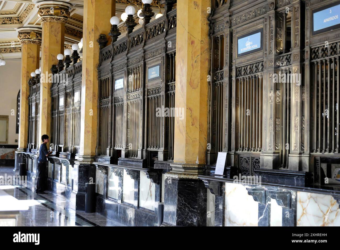 Interior view, Historic main post office of Mexico City, Distrito Federal, Mexico, Central America, Historic building with ornate columns and Stock Photo