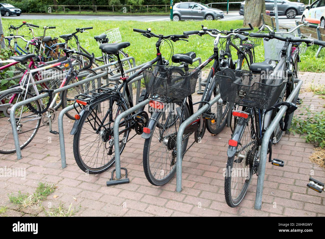 Bicycle parking space, at an S-Bahn station in Essen-Sued, Essen, North Rhine-Westphalia, Germany Stock Photo