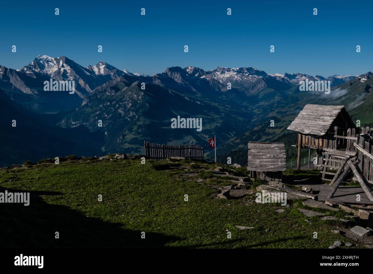 Landscape view of the swiss Alps, shot on the Niesen mountain, near Interlaken, Bern, Switzerland Stock Photo