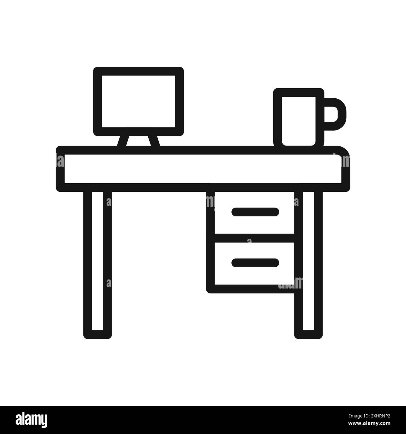desk icon Black line art vector in black and white outline set ...