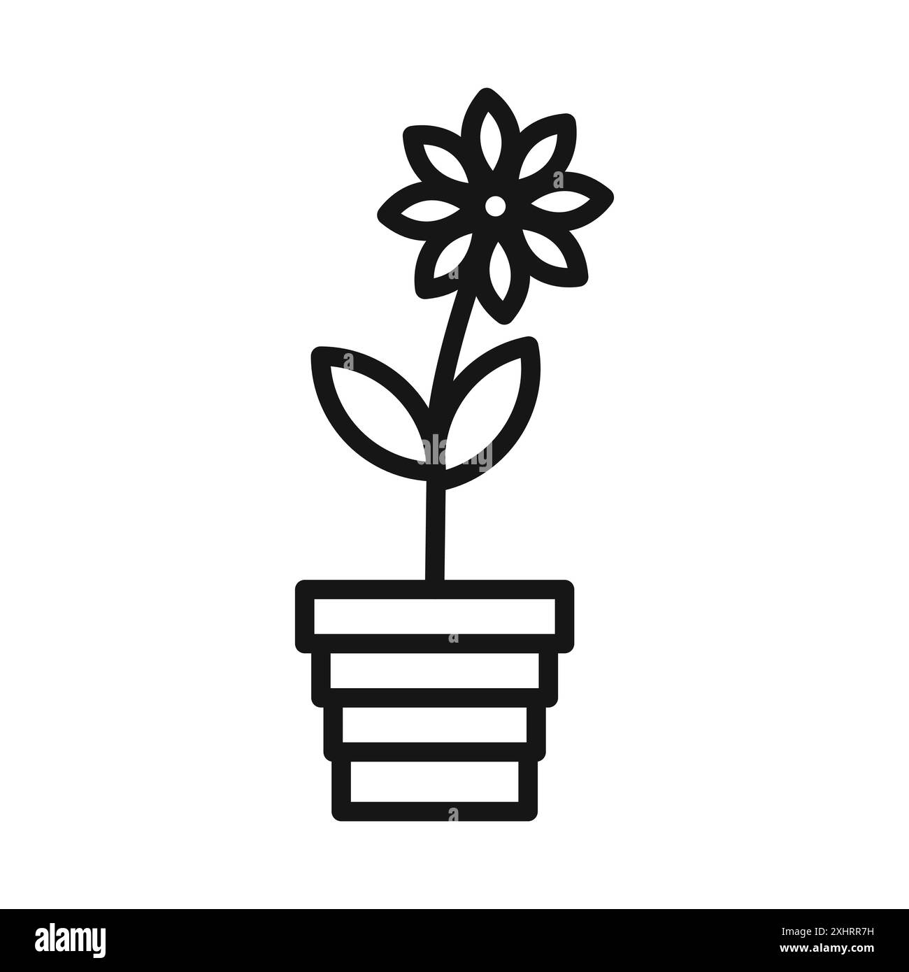Flower in pot icon Black line art vector in black and white outline set ...