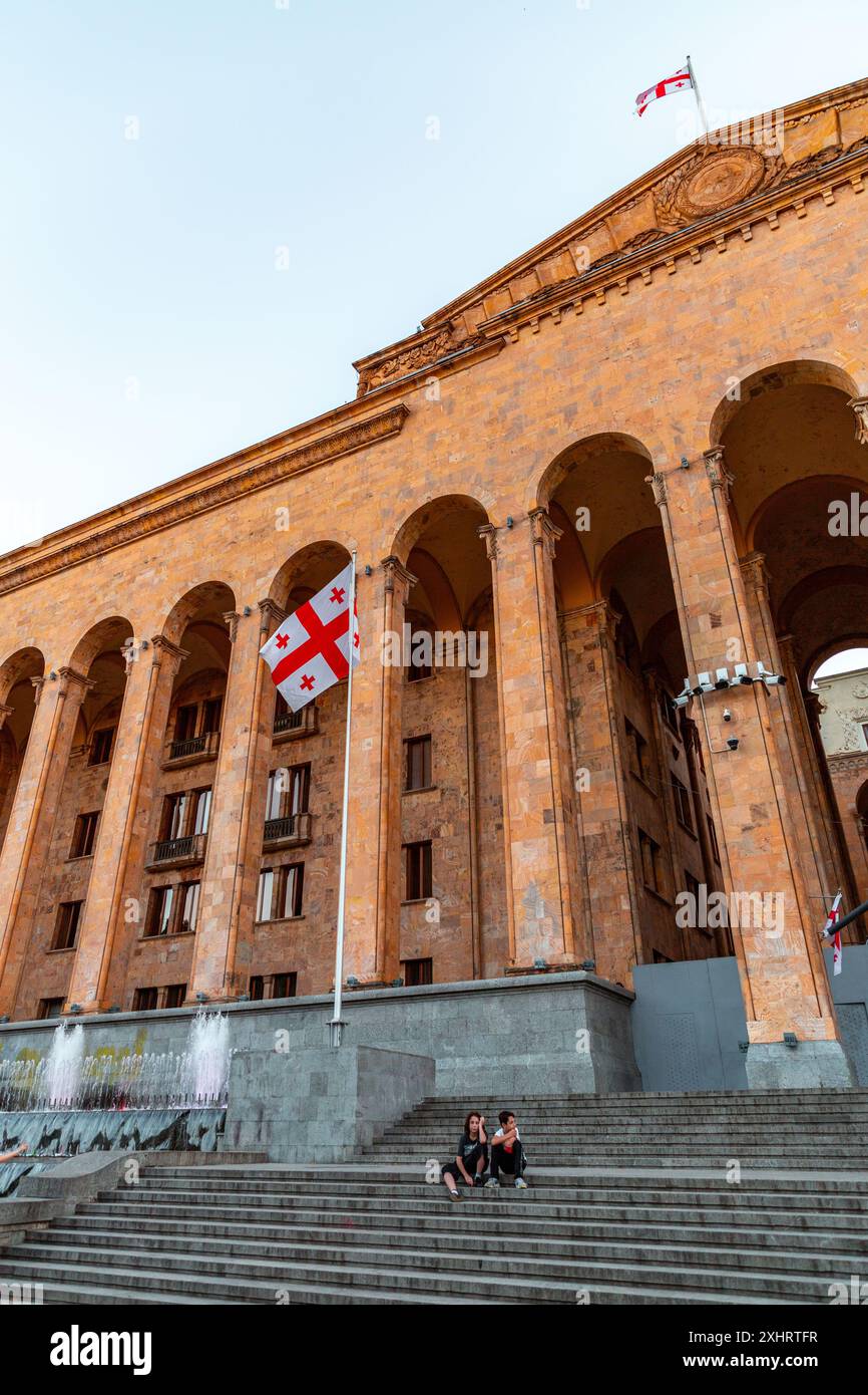 Tbilisi, Georgia - 21 JUNE, 2024: The Parliament of Georgia Building is the meeting place of the Georgian Parliament, located on Rustaveli Avenue, Tbi Stock Photo