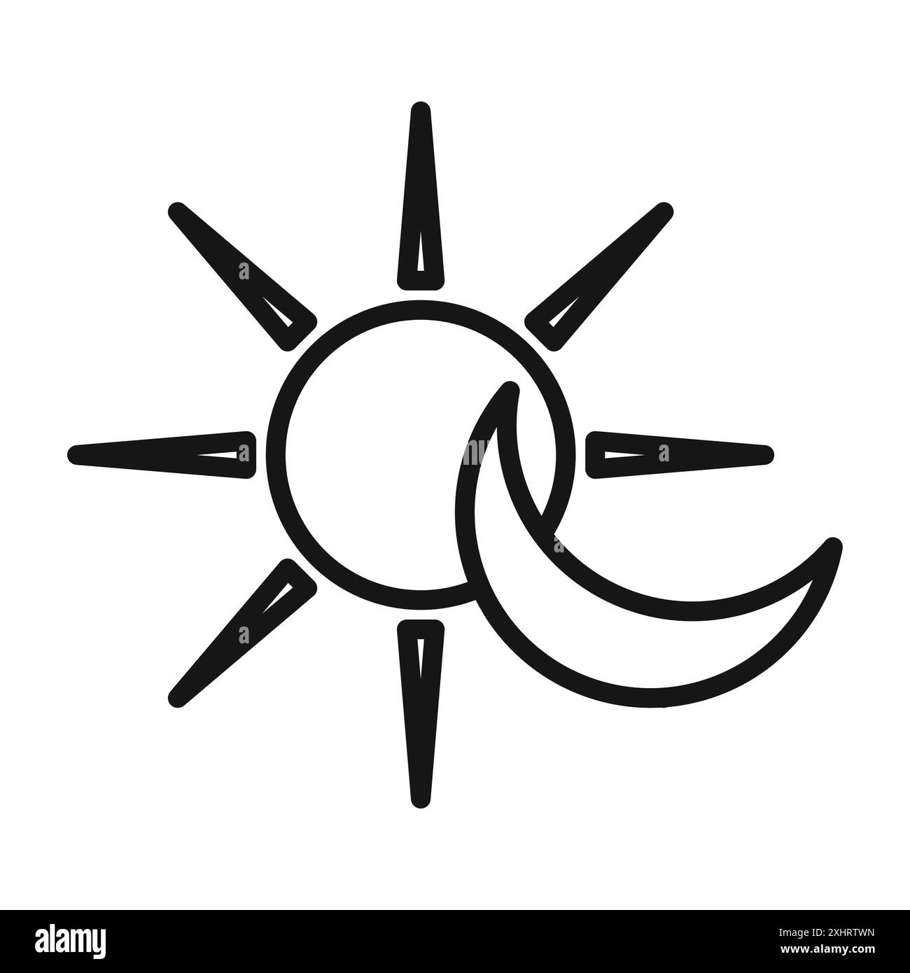 Sun and moon icon Black line art vector in black and white outline set ...