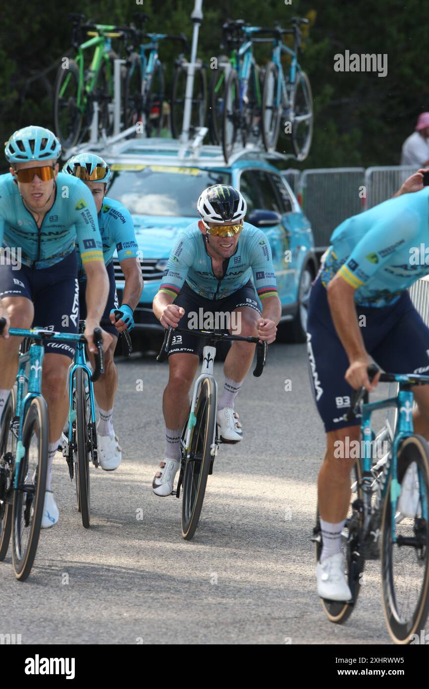 Cavendish and team mates survive the hardest stage in the Pyrenees Tour de France 2024 Stock Photo