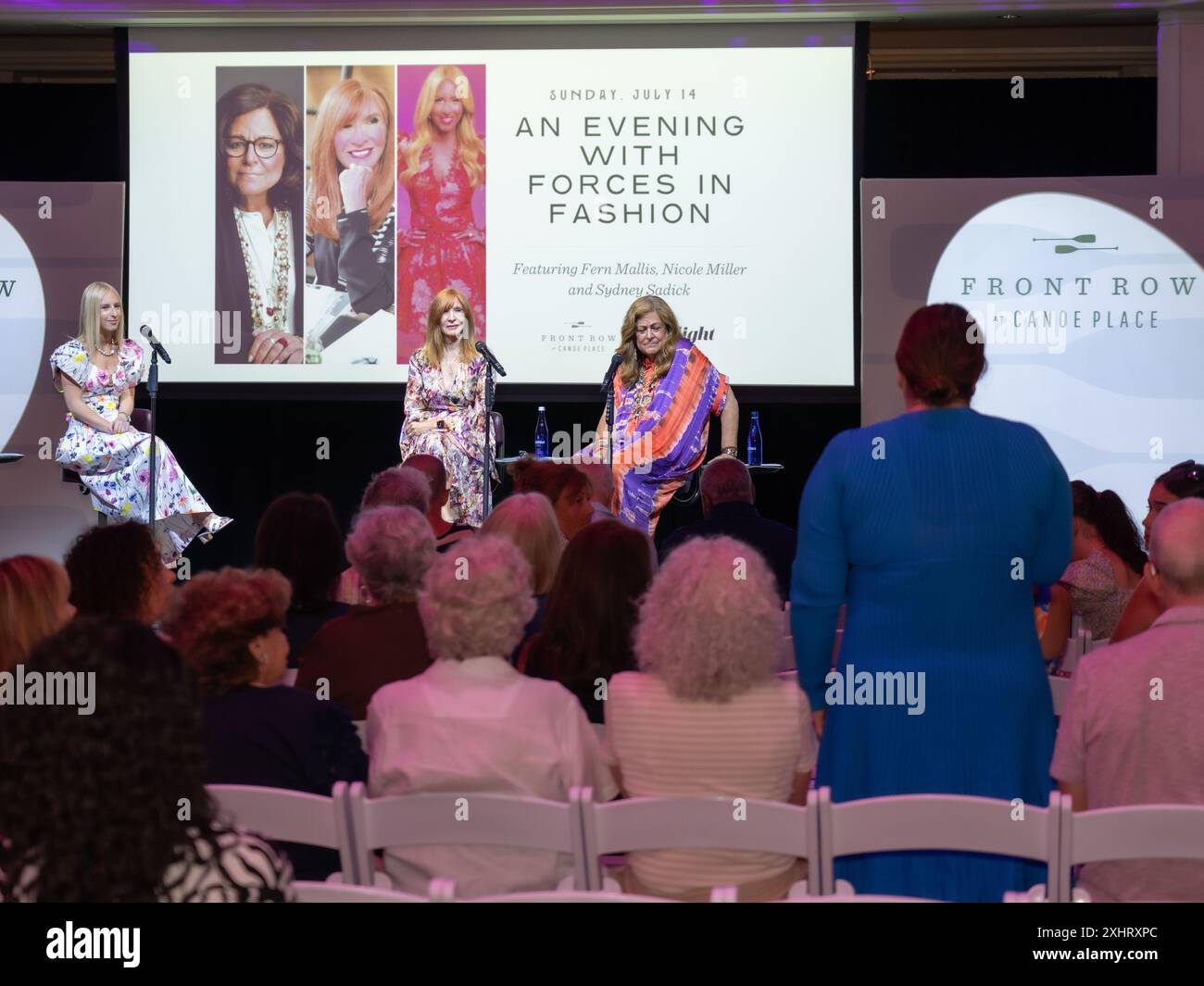 Sydney Sadick, Nicole Miller and Fern Mallis at the Spotlight Magazine hosts “An Evening with Forces in Fashion” at Canoe Place Inn in Hampton Bays, NY on July 14, 2024. (Photo by David Warren /Sipa? USA) Credit: Sipa USA/Alamy Live News Stock Photo