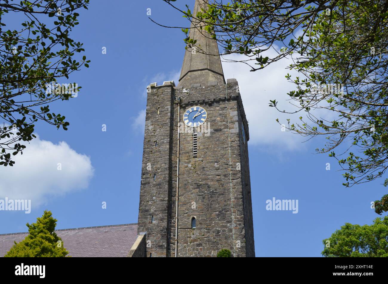 Tower and Spire of St Mary's Church in Tenby. Pembrokeshire, Wales, United Kingdom. 5th June 2024. Stock Photo