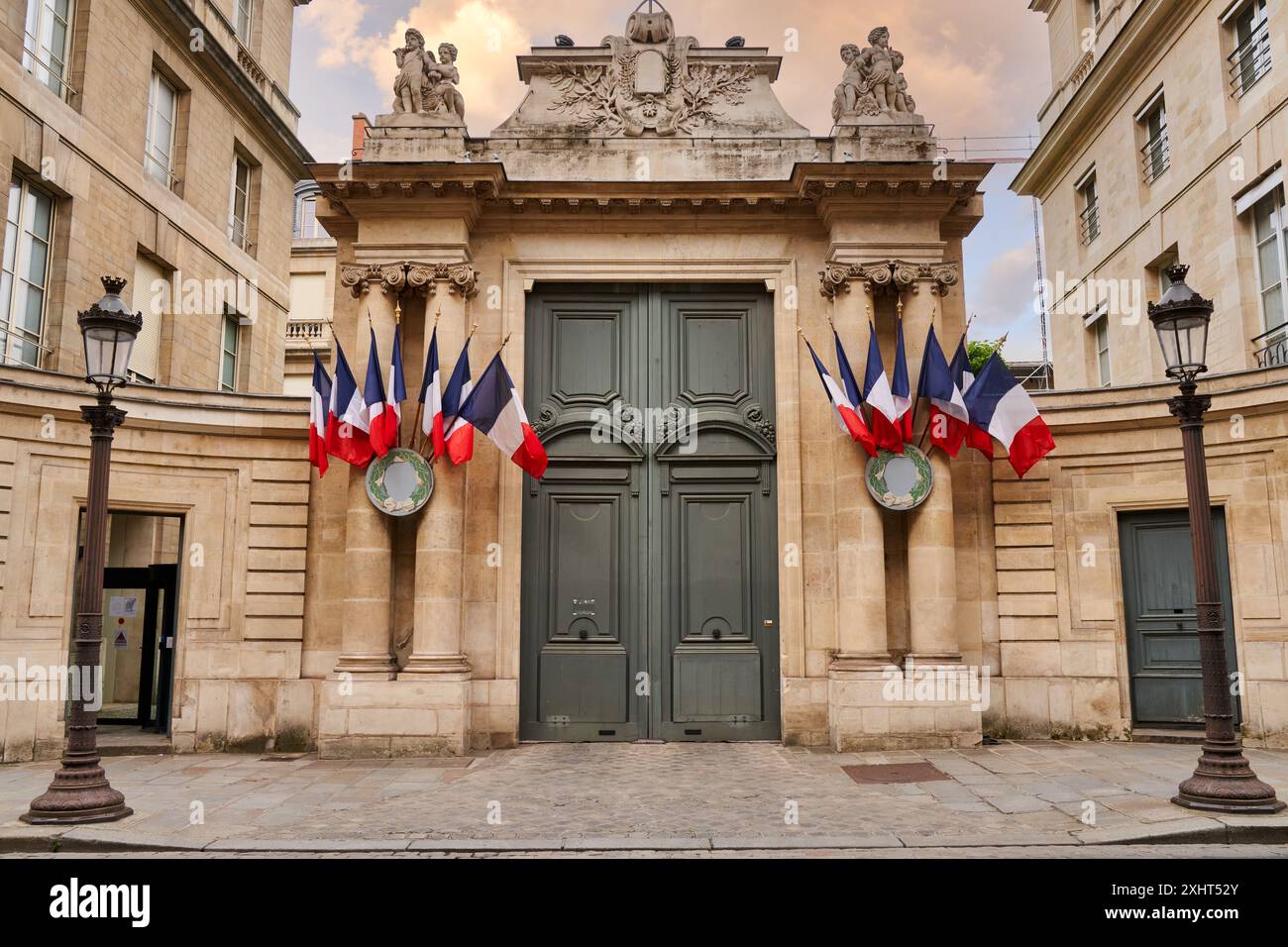 French Flags, Assemblée Nationale, Rue de l'Université, Paris, France Stock Photo
