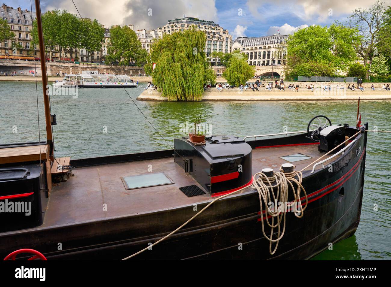 Riverboat, Square du Vert-Galant, River Seine, Paris, France, Europe Stock Photo