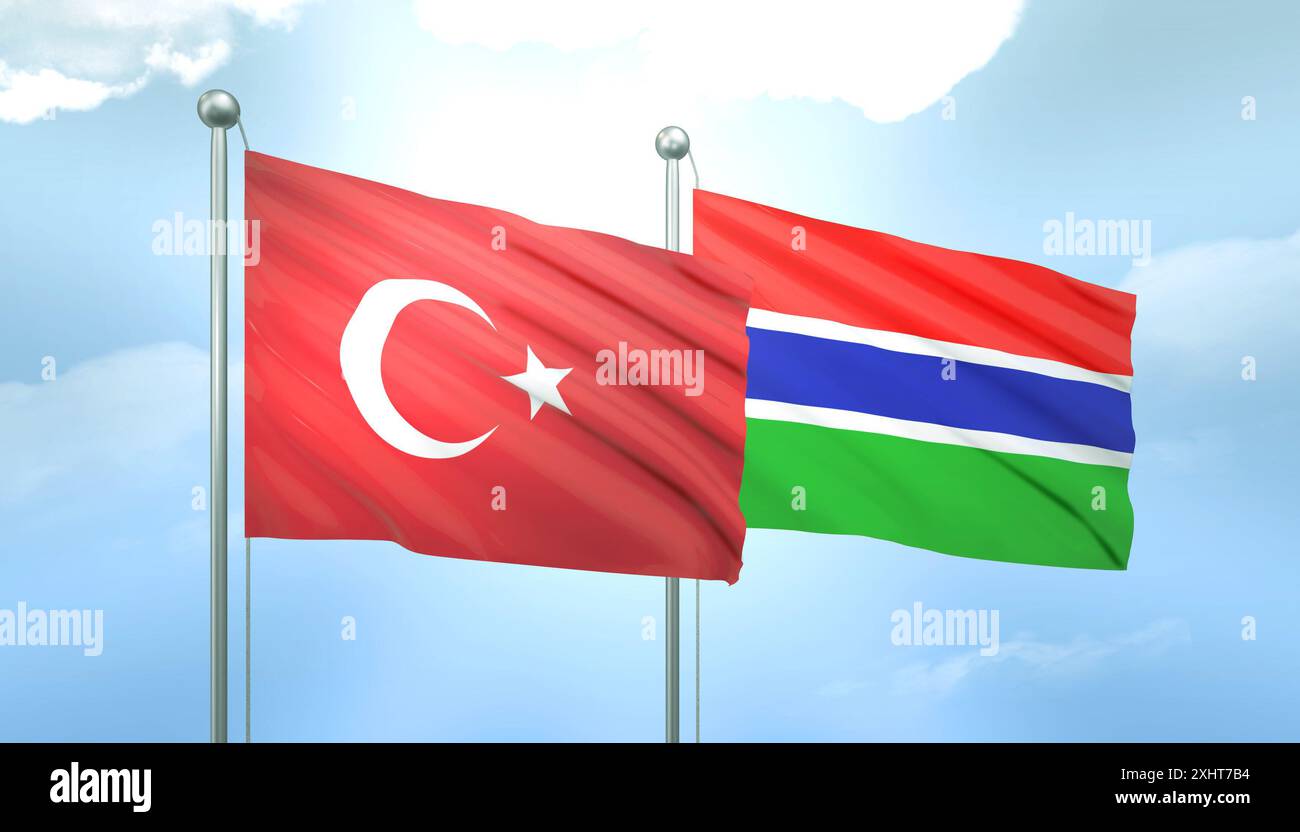 3D Flag of Turkey and Gambia on Blue Sky with Sun Shine Stock Photo - Alamy