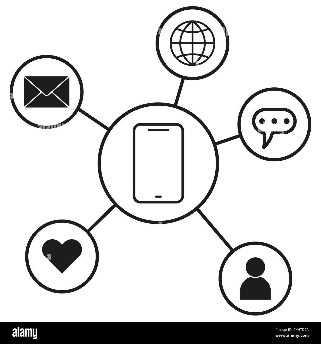 Mobile communication network. Social media icons. Vector illustration ...