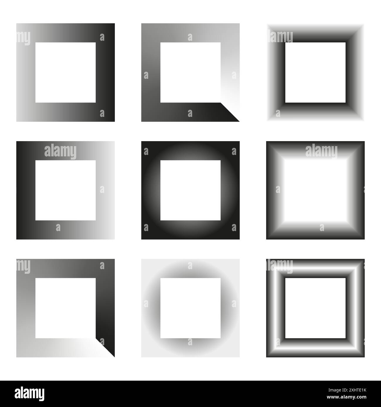 Gradient square frames. Abstract geometric shapes. Black and white ...