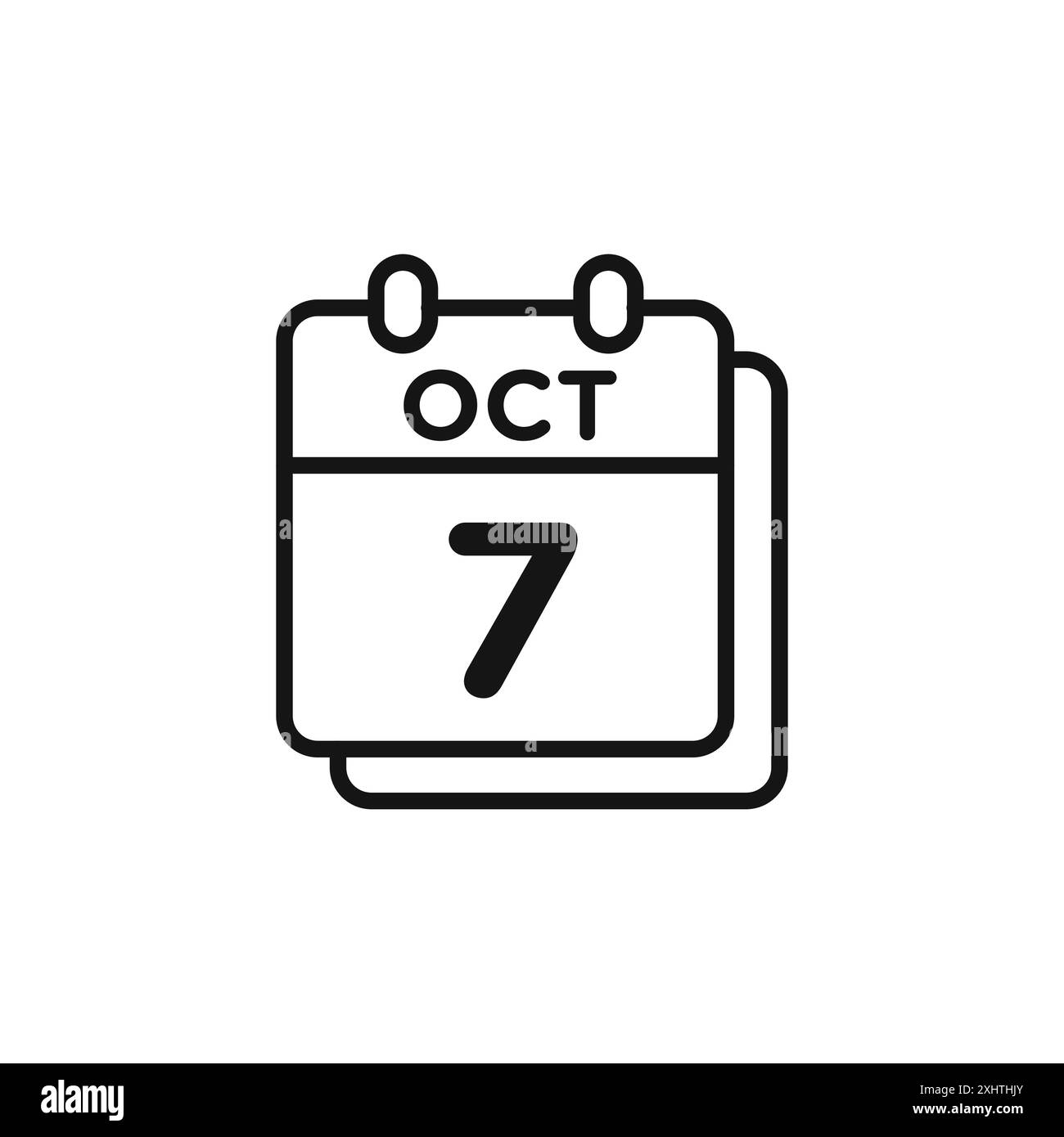 7 october date icon outline collection or set in black and white Stock Vector