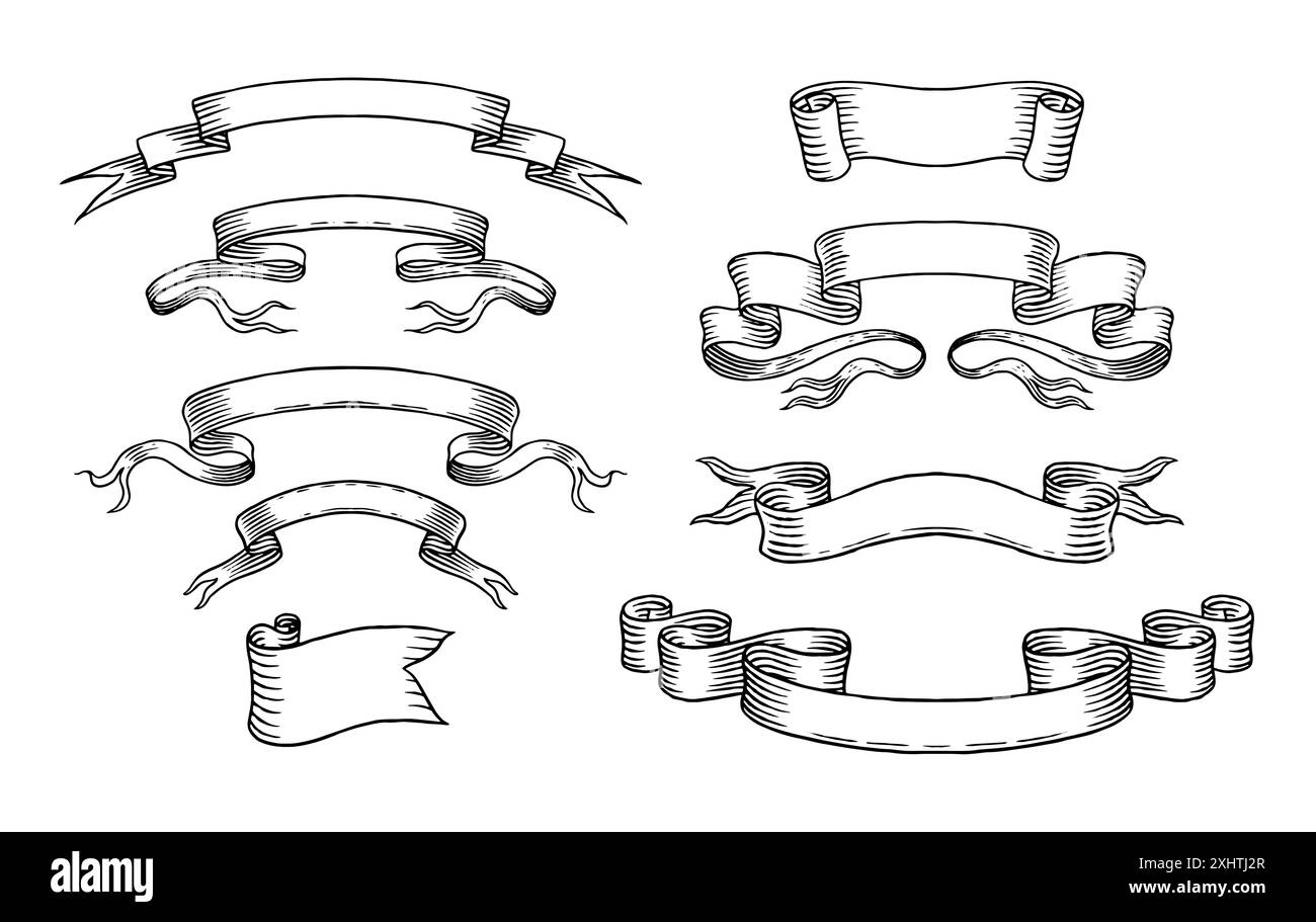 Set of different ribbons. Design icons for greeting cards, banners ...
