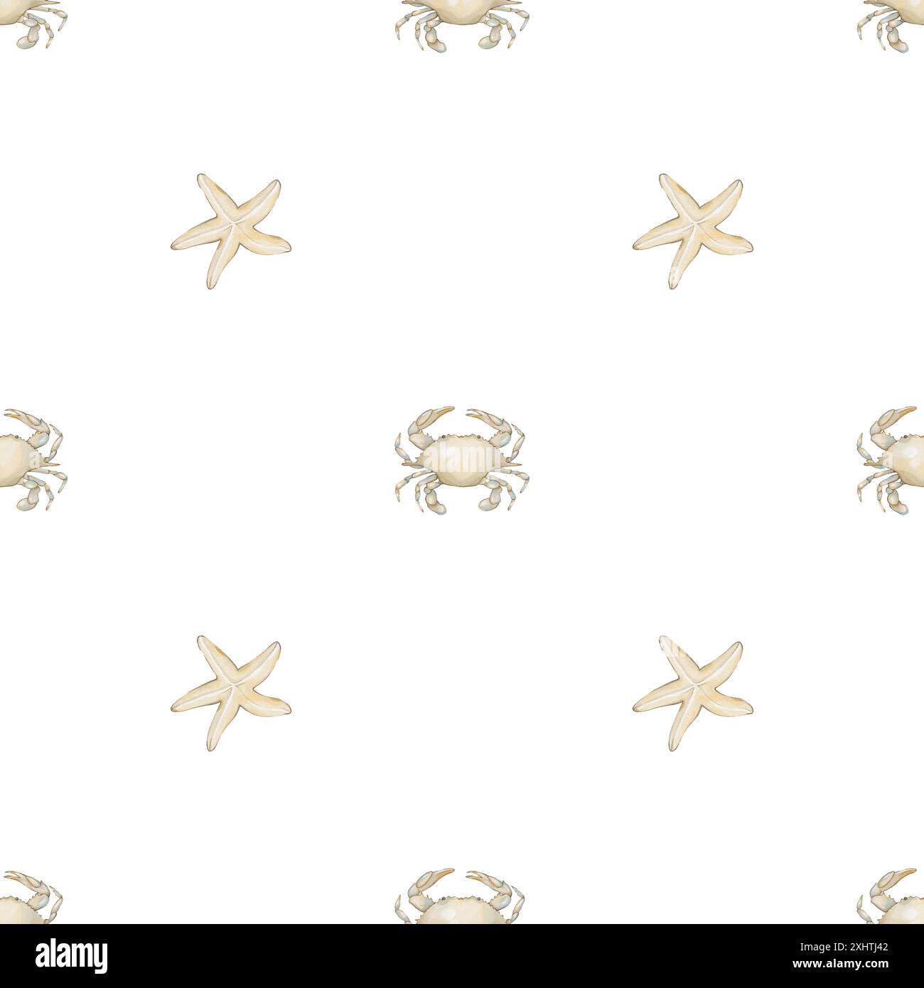 Seamless pattern with watercolor crab and starfish Stock Photo - Alamy