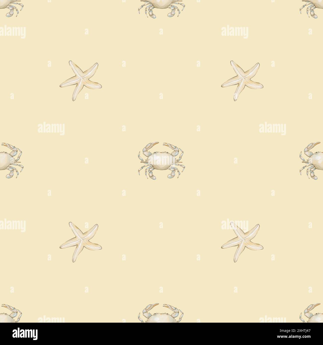 Seamless pattern with watercolor crab and starfish Stock Photo - Alamy