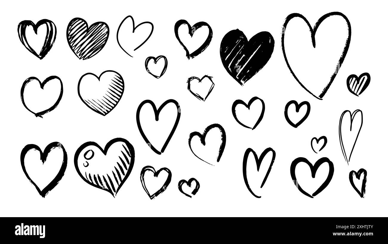 Set of hand drawn heart. collection scribble markers hearts isolated on ...