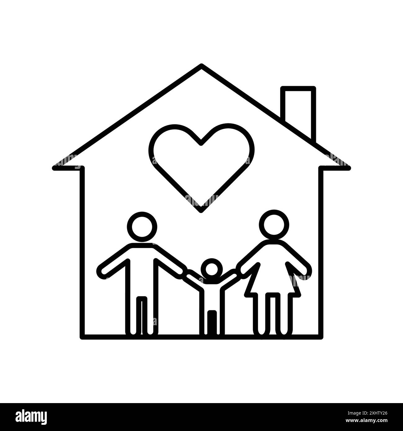 family safe at home icon linear logo mark set collection in black and white for web Stock Vector