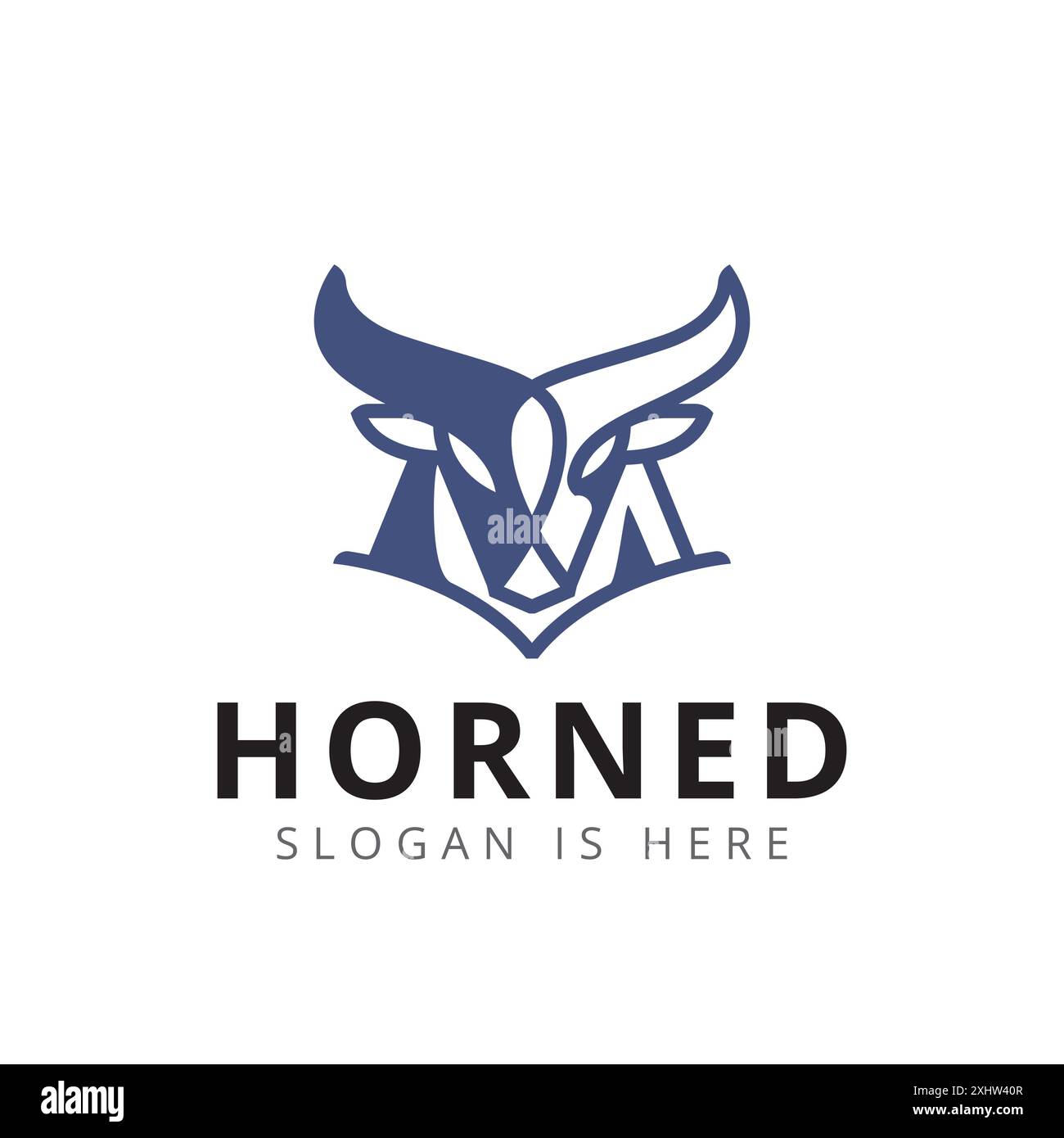 Bull Head Horned Animal Nature Line Art Logo Template Stock Vector