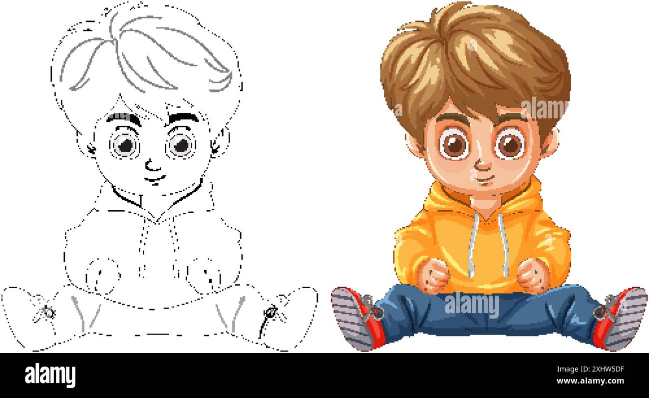 Illustration of a kid sitting cross-legged Stock Vector Image & Art - Alamy