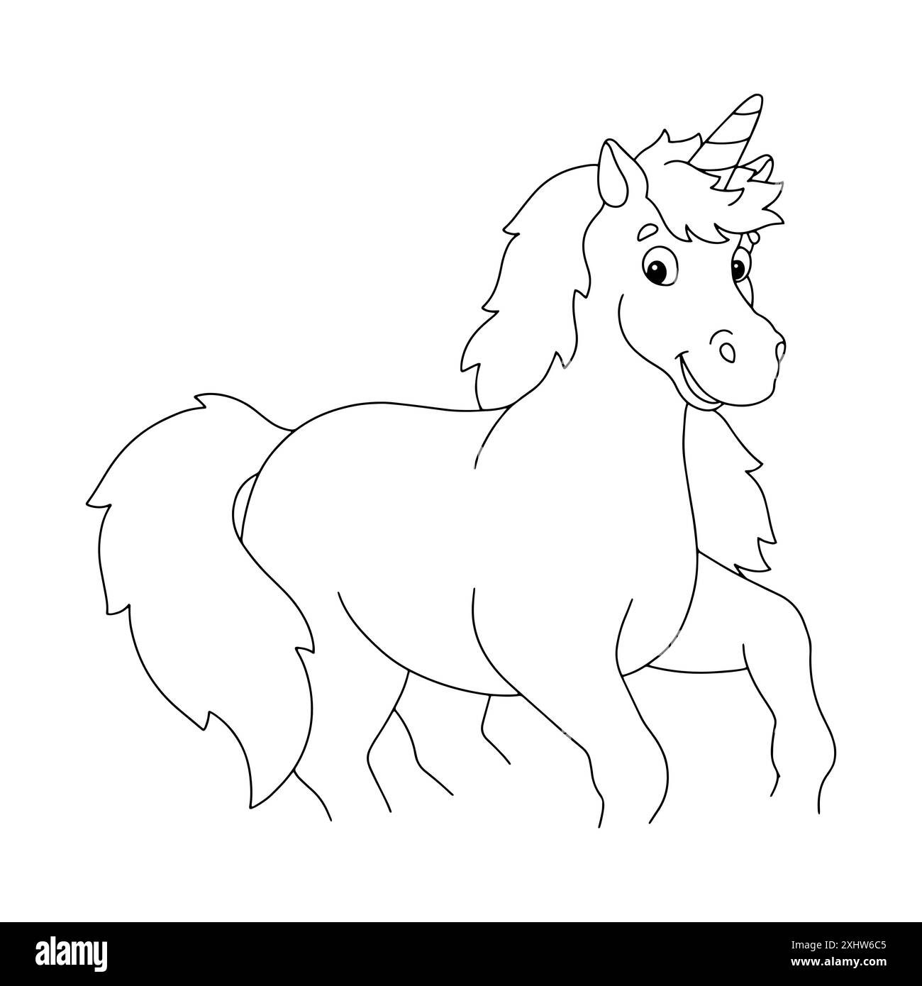 A frolicking unicorn. Coloring page for kids. Digital stamp. Cartoon ...