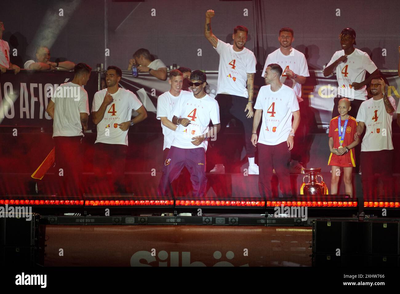 Spanish player Lamine Yamal (C) seen celebrating with his teammates