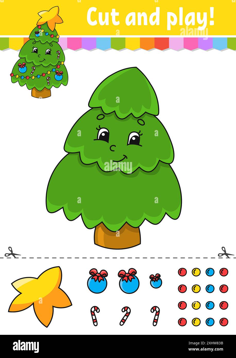Simple Fir Tree Activity Fir tree. Cut and glue. Color activity worksheet for kids. Game for ...