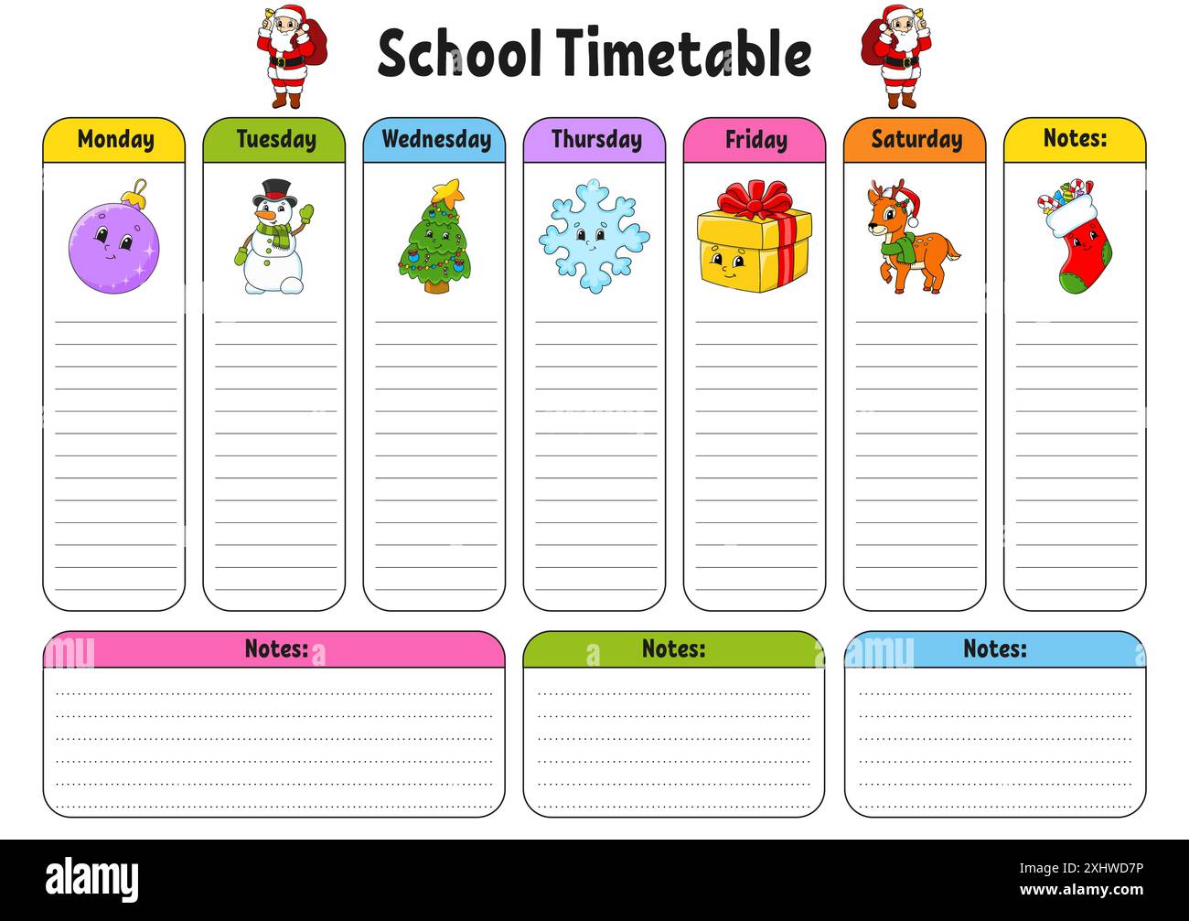 School schedule. Timetable for schoolboys. Empty template. Weekly planer with notes. cartoon character. Vector illustration. Stock Vector